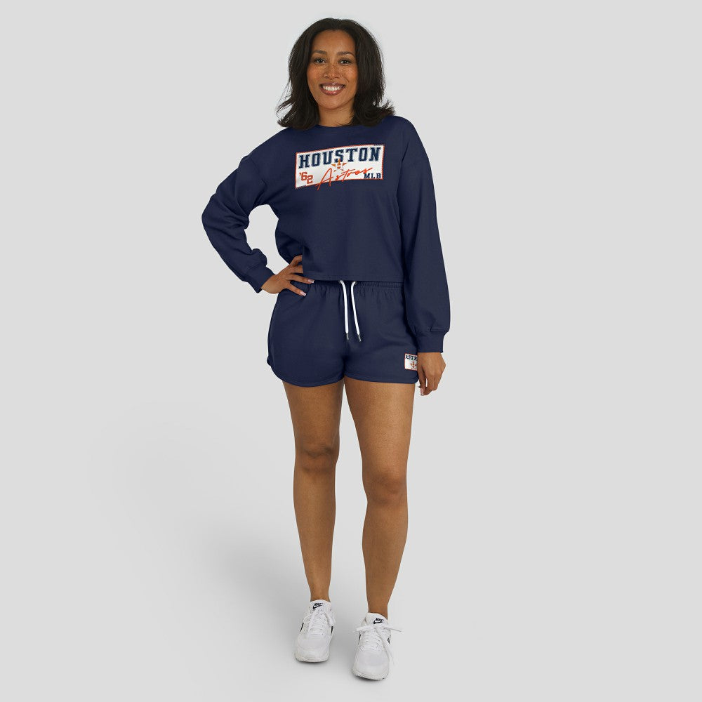Houston Astros WEAR by Erin Andrews Women's Heavy Rugby Jersey Cropped Long Sleeve T-Shirt & Shorts Lounge Set - Navy - MLB on Sale