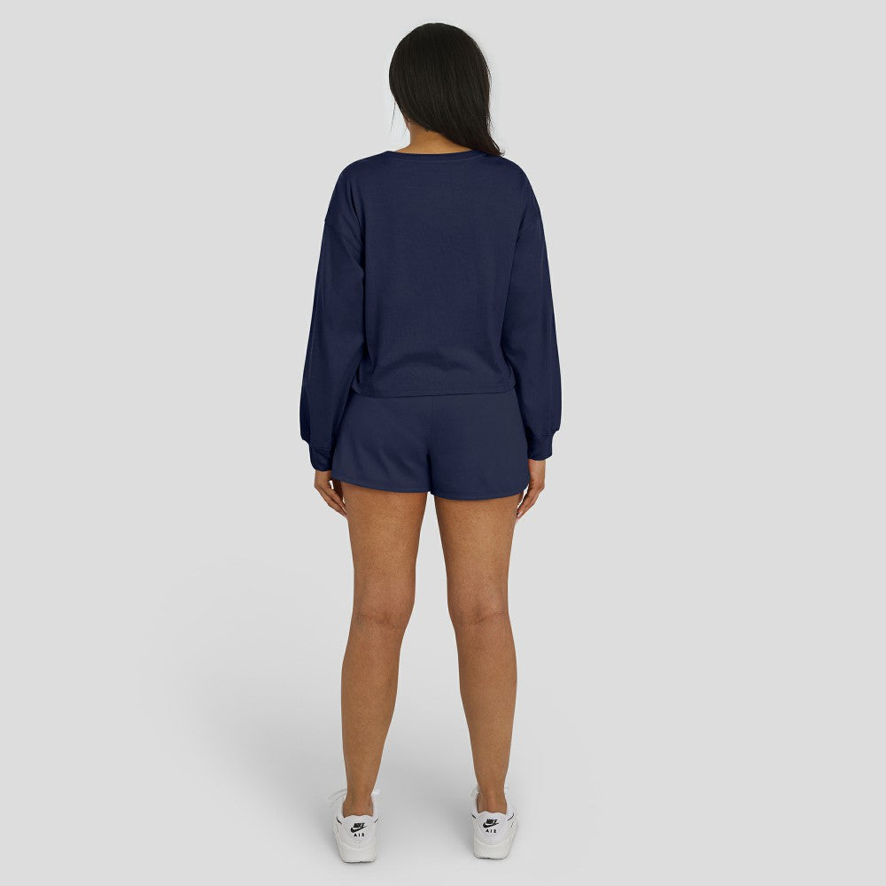 Houston Astros WEAR by Erin Andrews Women's Heavy Rugby Jersey Cropped Long Sleeve T-Shirt & Shorts Lounge Set - Navy - MLB on Sale
