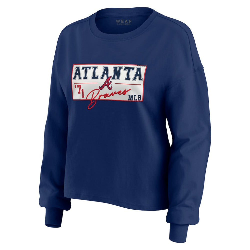 Atlanta Braves WEAR by Erin Andrews Women's Heavy Rugby Jersey Cropped Long Sleeve T-Shirt & Shorts Lounge Set - Navy - MLB Discount