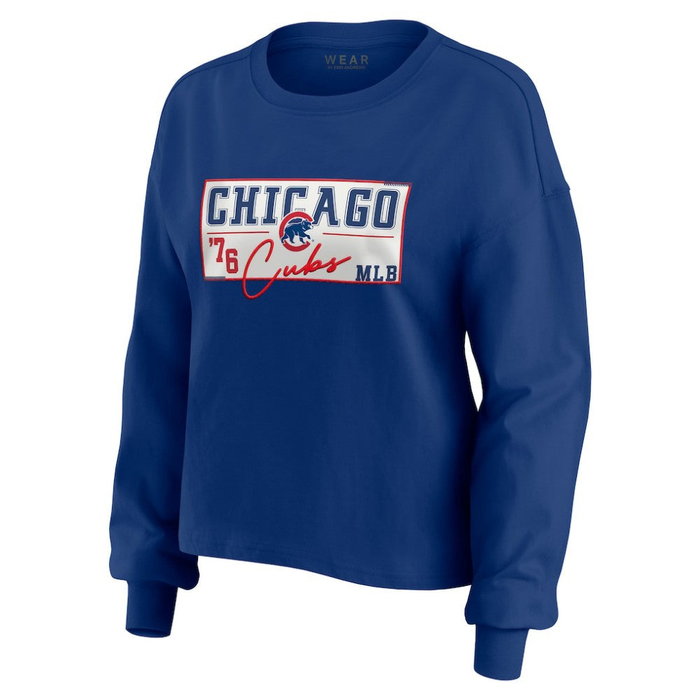 Chicago Cubs WEAR by Erin Andrews Women's Heavy Rugby Jersey Cropped Long Sleeve T-Shirt & Shorts Lounge Set - Royal - MLB Lifestyle