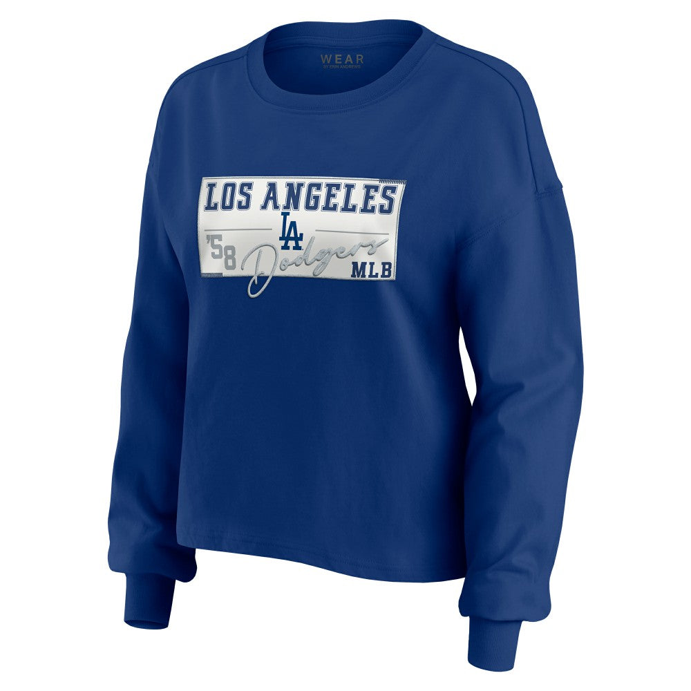 Los Angeles Dodgers WEAR by Erin Andrews Women's Heavy Rugby Jersey Cropped Long Sleeve T-Shirt & Shorts Lounge Set - Royal - MLB on Sale