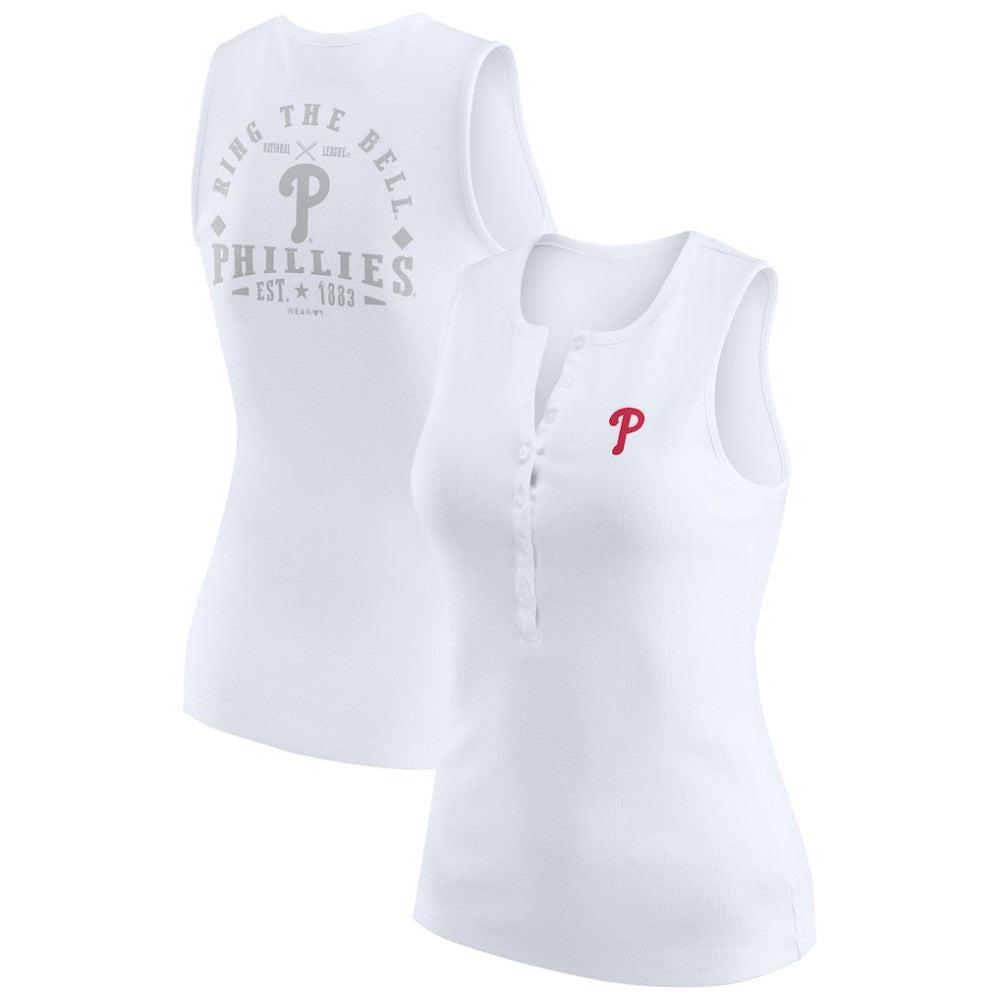 Philadelphia Phillies WEAR by Erin Andrews Women's Rib-Knit Henley Tank Top - White - MLB Sale