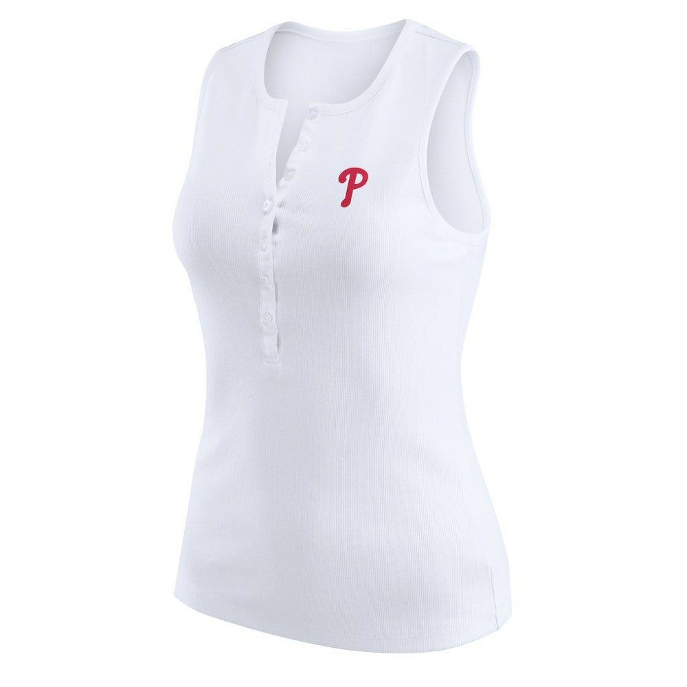 Philadelphia Phillies WEAR by Erin Andrews Women's Rib-Knit Henley Tank Top - White - MLB Sale