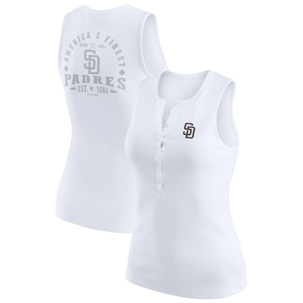 San Diego Padres WEAR by Erin Andrews Women's Rib-Knit Henley Tank Top - White - MLB Lifestyle