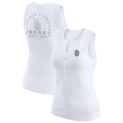 San Diego Padres WEAR by Erin Andrews Women's Rib-Knit Henley Tank Top - White - MLB Lifestyle