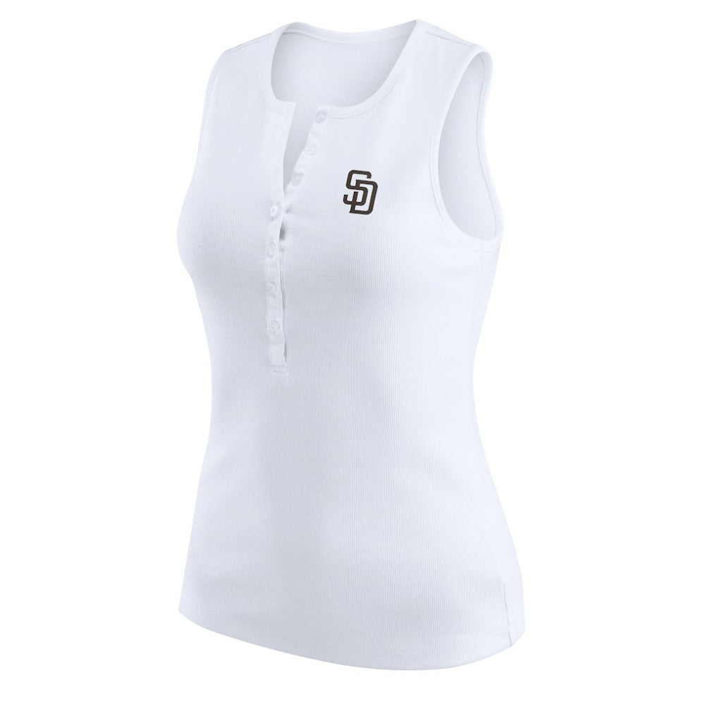 San Diego Padres WEAR by Erin Andrews Women's Rib-Knit Henley Tank Top - White - MLB Lifestyle