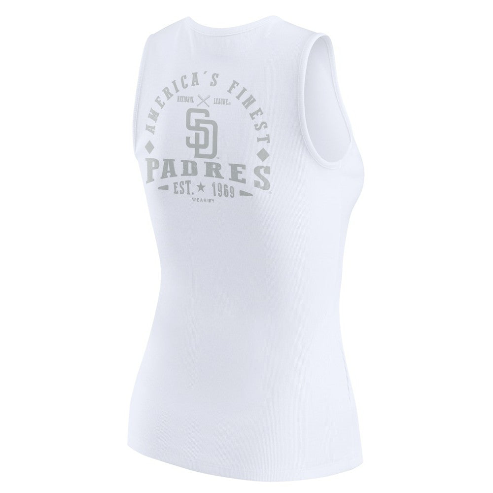San Diego Padres WEAR by Erin Andrews Women's Rib-Knit Henley Tank Top - White - MLB Lifestyle