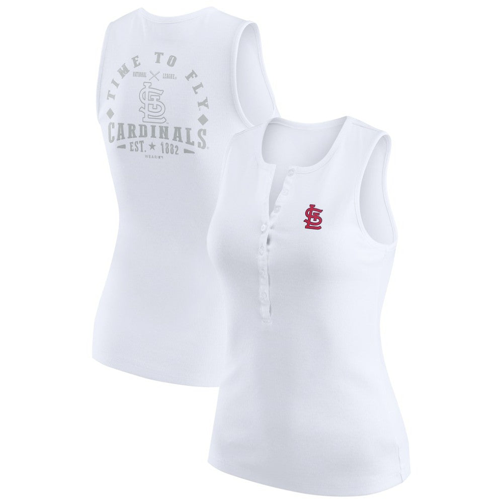 St. Louis Cardinals WEAR by Erin Andrews Women's Rib-Knit Henley Tank Top - White - MLB Online