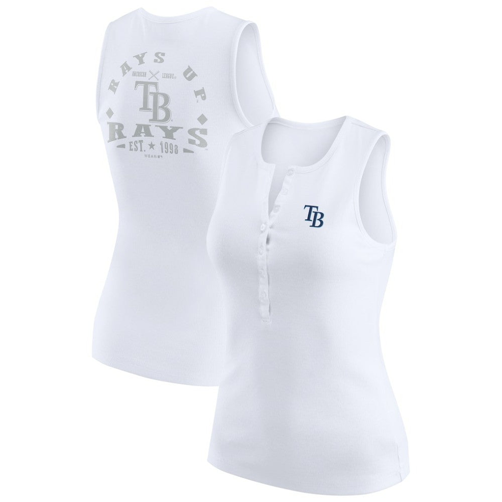 Tampa Bay Rays WEAR by Erin Andrews Women's Rib-Knit Henley Tank Top - White - MLB Lifestyle