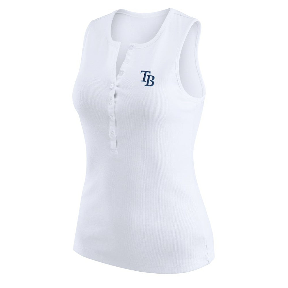 Tampa Bay Rays WEAR by Erin Andrews Women's Rib-Knit Henley Tank Top - White - MLB Lifestyle