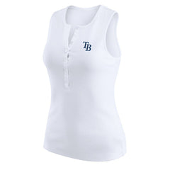 Tampa Bay Rays WEAR by Erin Andrews Women's Rib-Knit Henley Tank Top - White - MLB Lifestyle