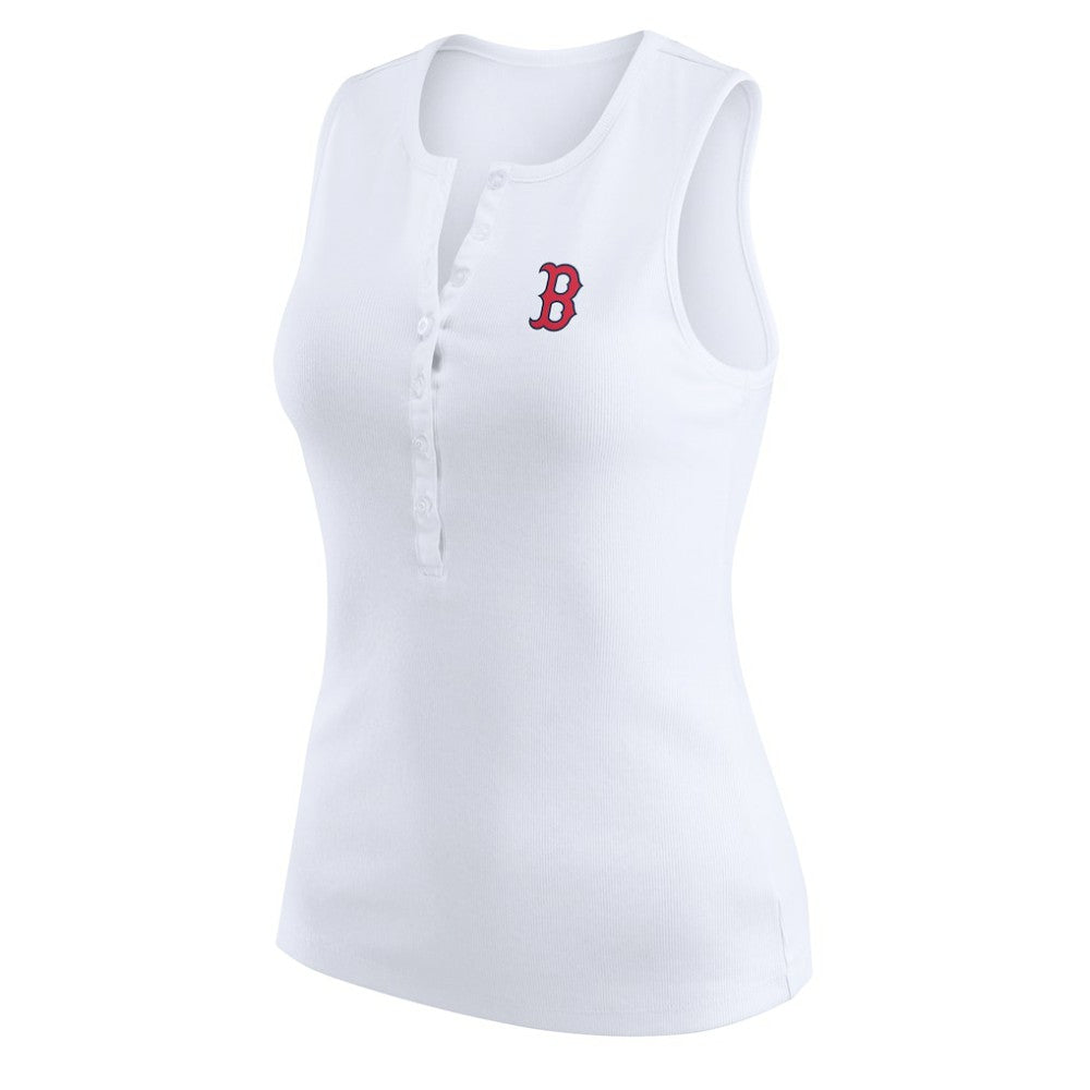 Boston Red Sox WEAR by Erin Andrews Women's Rib-Knit Henley Tank Top - White - MLB Discount