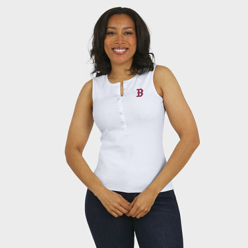 Boston Red Sox WEAR by Erin Andrews Women's Rib-Knit Henley Tank Top - White - MLB Discount
