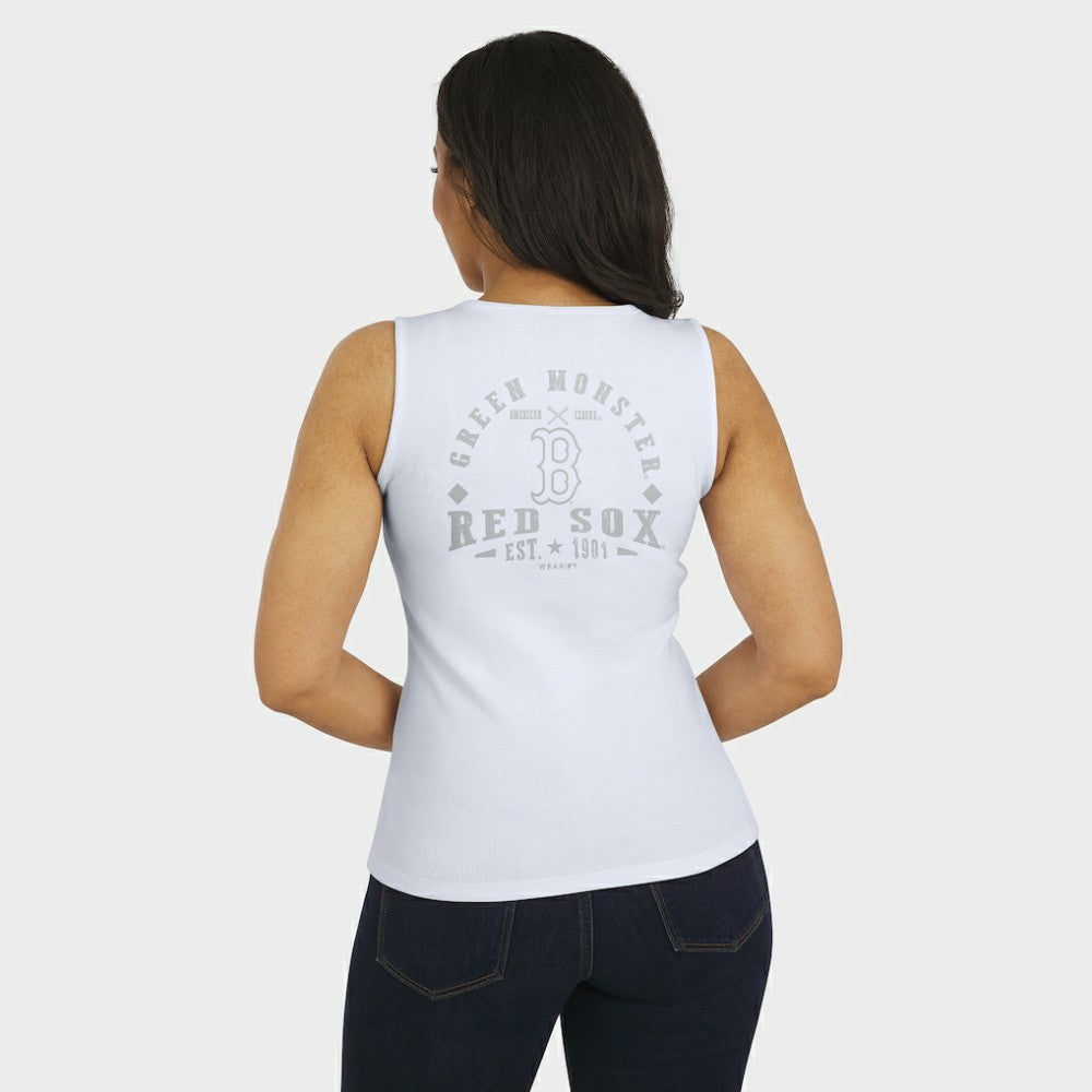 Boston Red Sox WEAR by Erin Andrews Women's Rib-Knit Henley Tank Top - White - MLB Discount