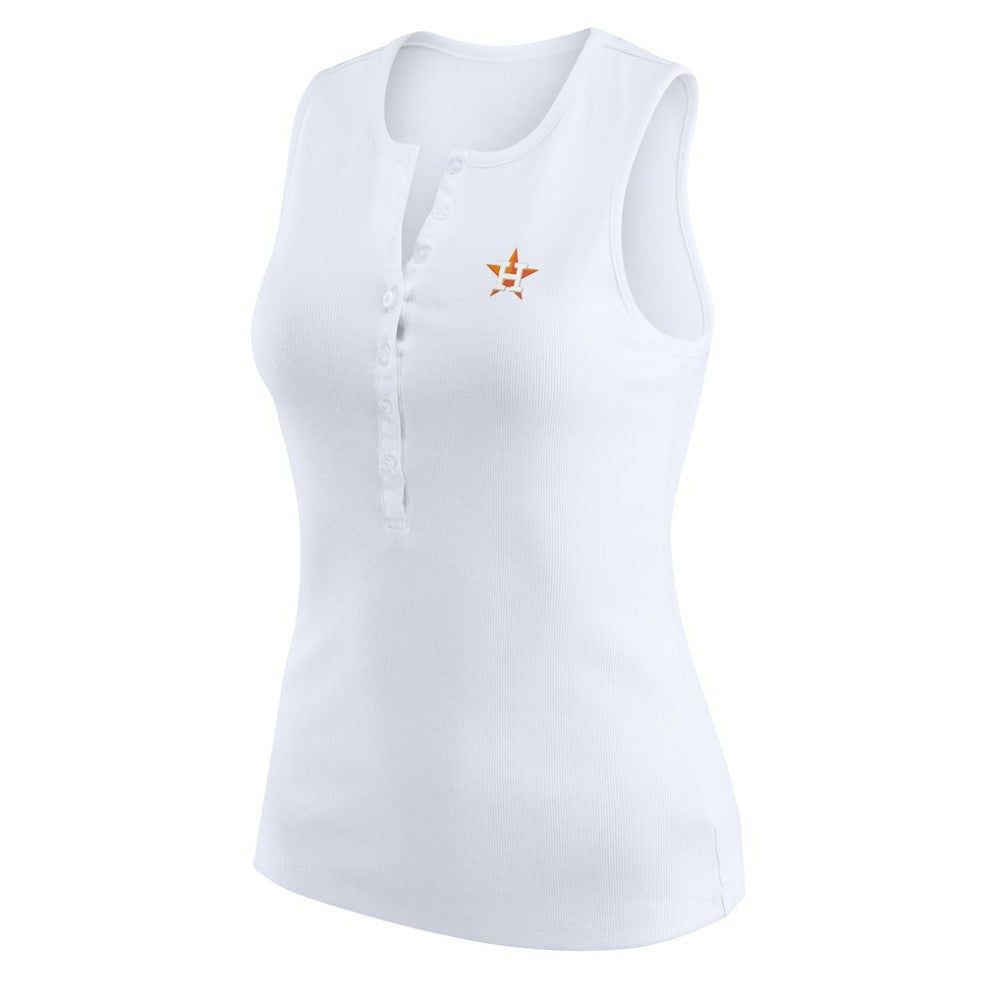 Houston Astros WEAR by Erin Andrews Women's Rib-Knit Henley Tank Top - White - MLB Sale