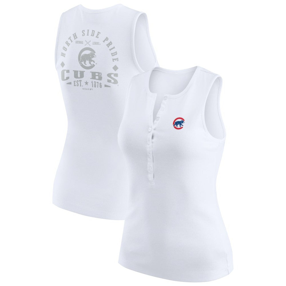 Chicago Cubs WEAR by Erin Andrews Women's Rib-Knit Henley Tank Top - White - MLB on Sale