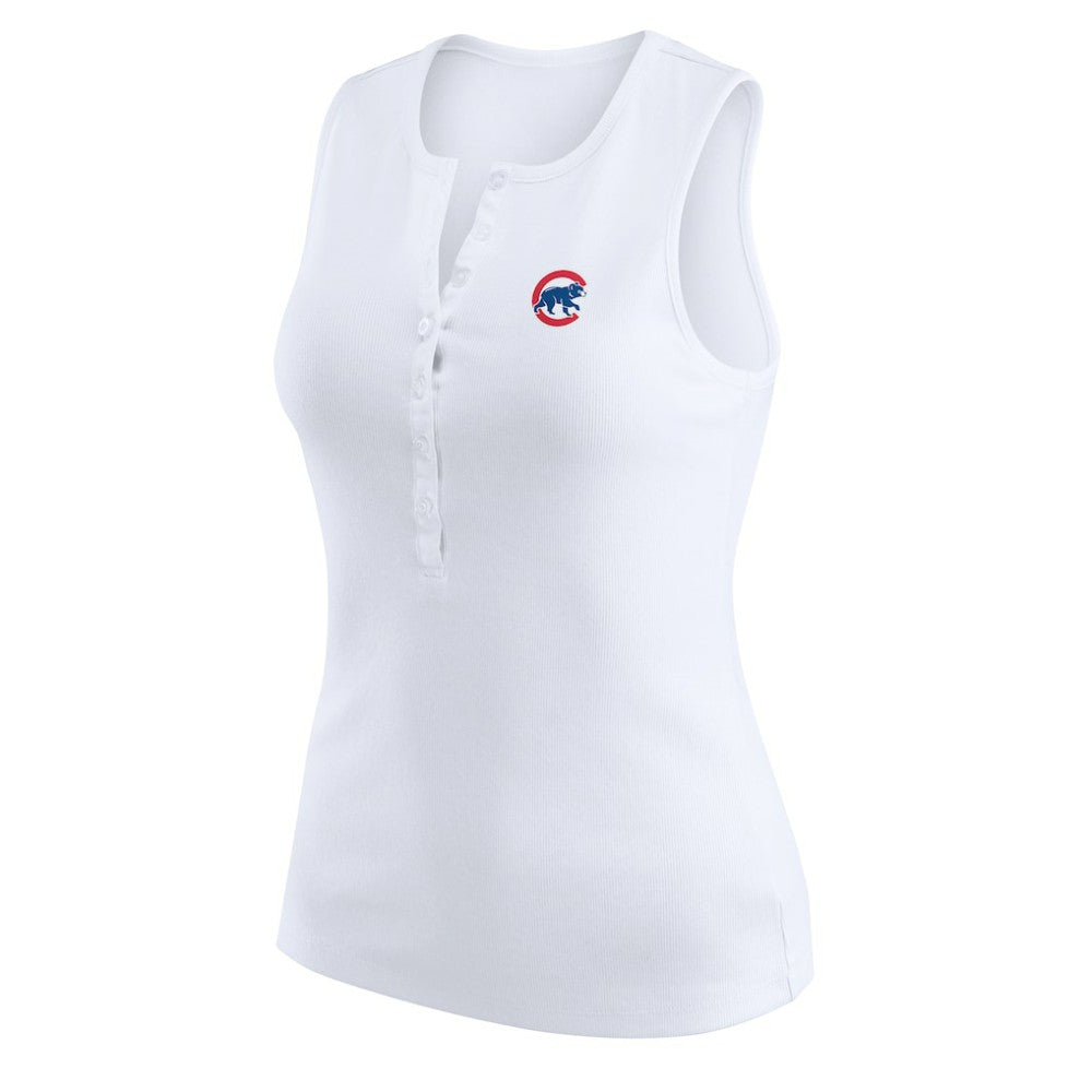 Chicago Cubs WEAR by Erin Andrews Women's Rib-Knit Henley Tank Top - White - MLB on Sale