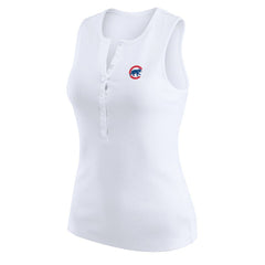 Chicago Cubs WEAR by Erin Andrews Women's Rib-Knit Henley Tank Top - White - MLB on Sale