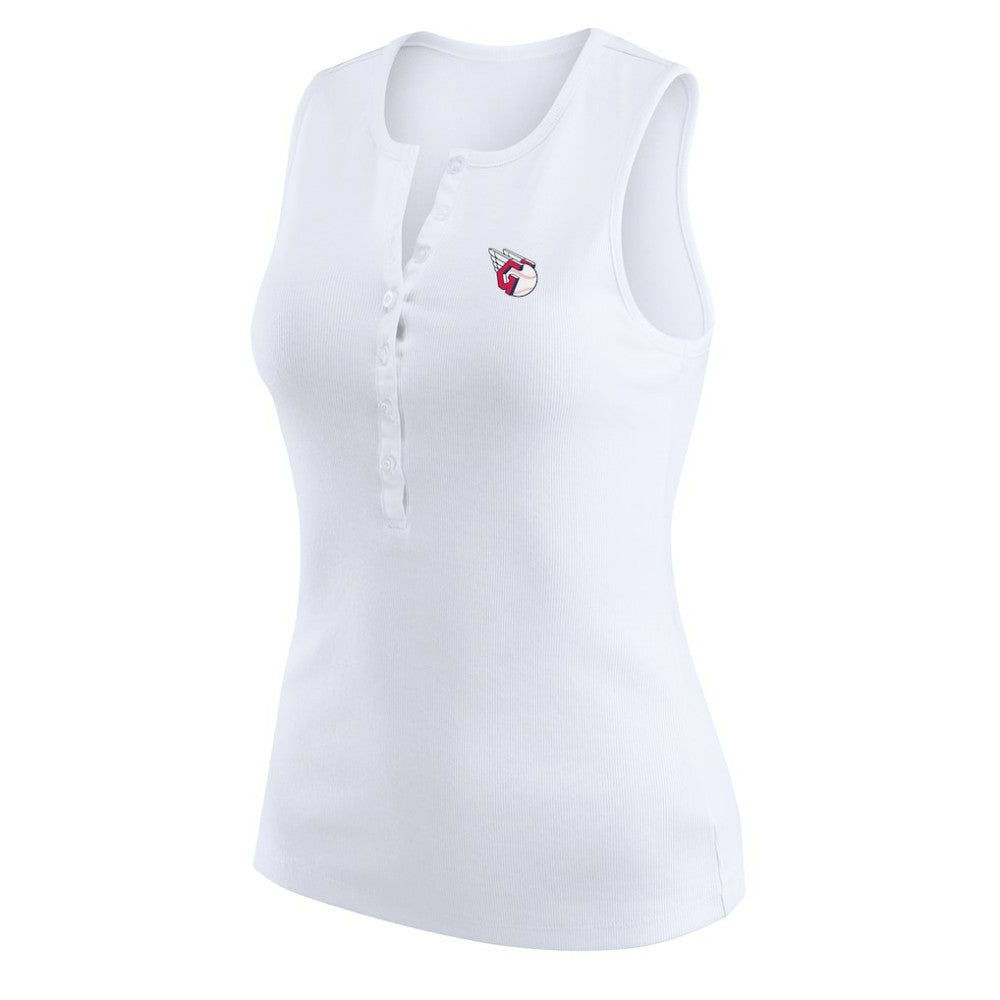 Cleveland Guardians WEAR by Erin Andrews Women's Rib-Knit Henley Tank Top - White - MLB Sale