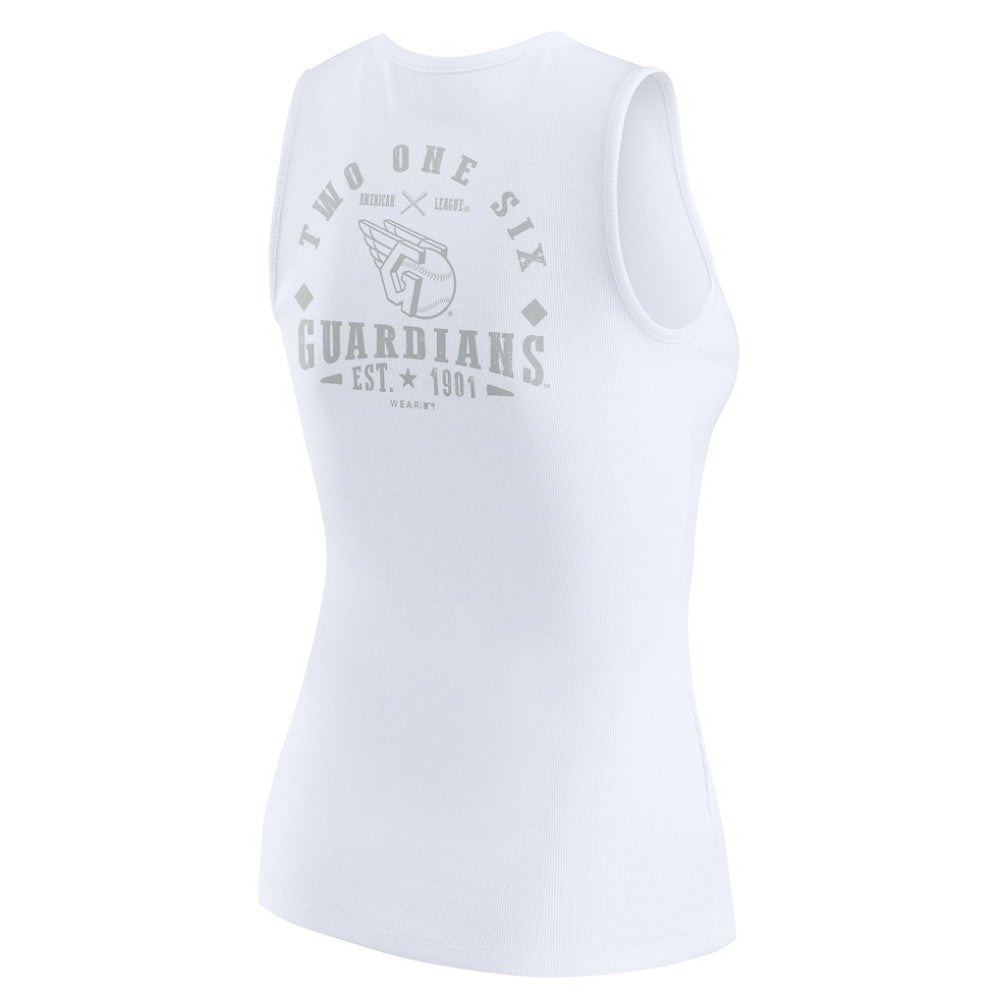 Cleveland Guardians WEAR by Erin Andrews Women's Rib-Knit Henley Tank Top - White - MLB Sale