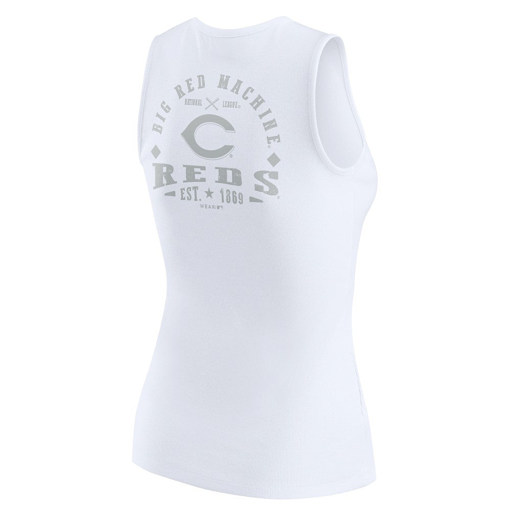Cincinnati Reds WEAR by Erin Andrews Women's Rib-Knit Henley Tank Top - White - MLB Sale