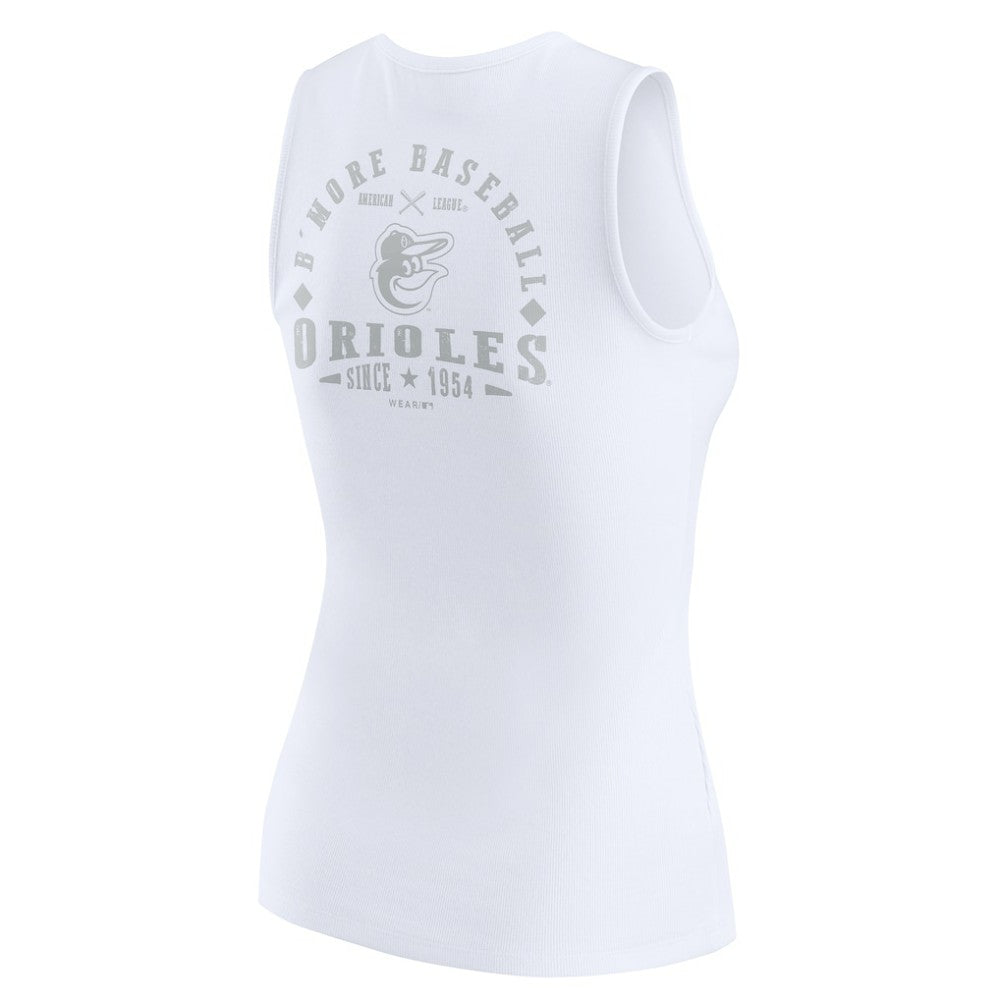 Baltimore Orioles WEAR by Erin Andrews Women's Rib-Knit Henley Tank Top - White - MLB Sale