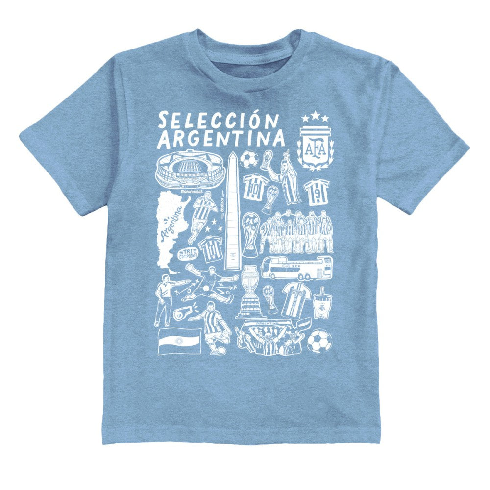 Argentina National Team Vive La Fete Youth Impressions Artwork T-Shirt Light Blue