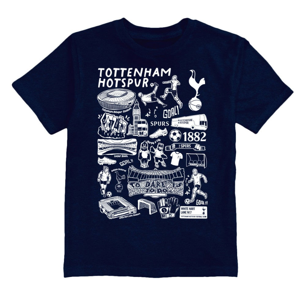 Tottenham Hotspur Vive La Fete Youth Impressions Artwork T-Shirt Navy