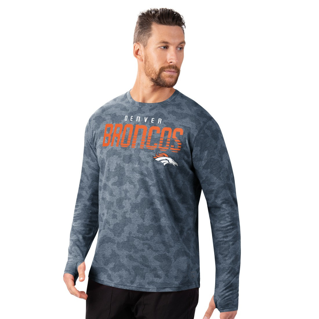 Denver Broncos MSX by Michael Strahan Performance Camo Long Sleeve T-Shirt Navy