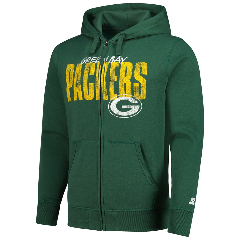 Green Bay Packers Starter Distressed Classic Full-Zip Hoodie Green