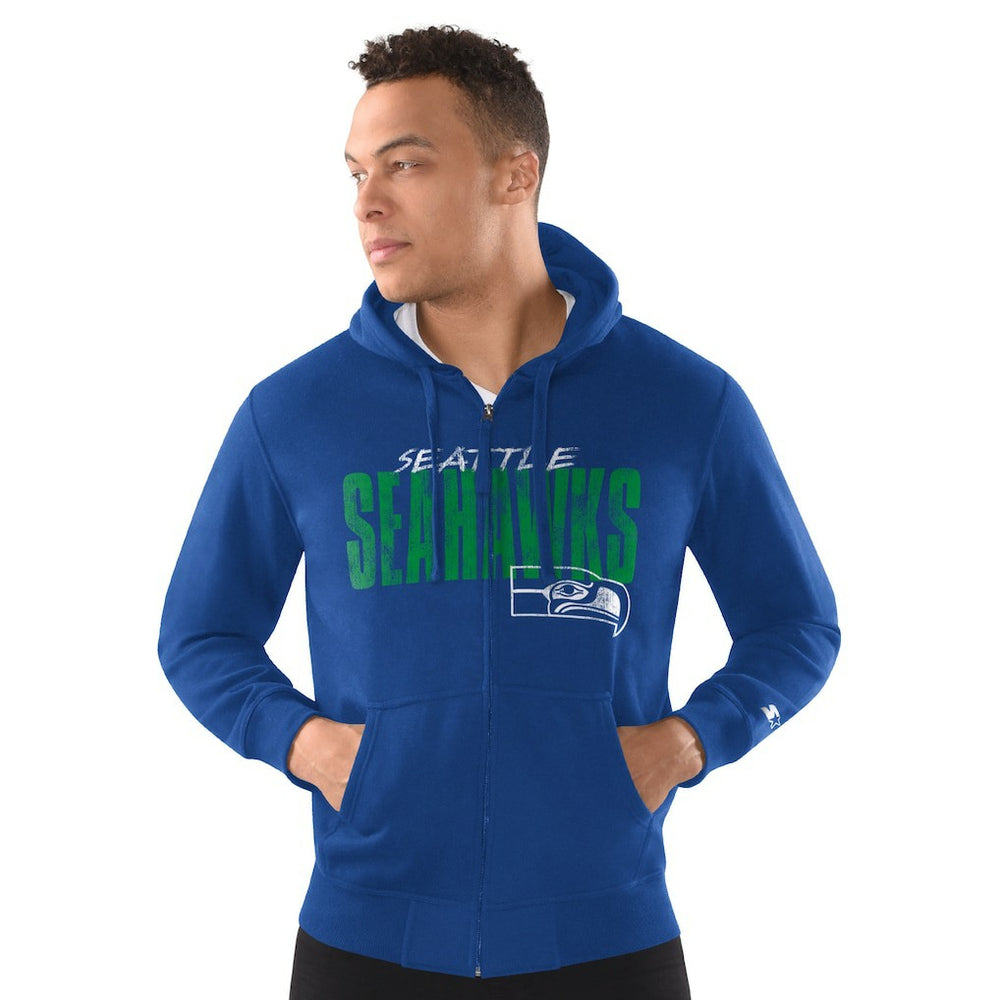Seattle Seahawks Starter Distressed Classic Full-Zip Hoodie Royal