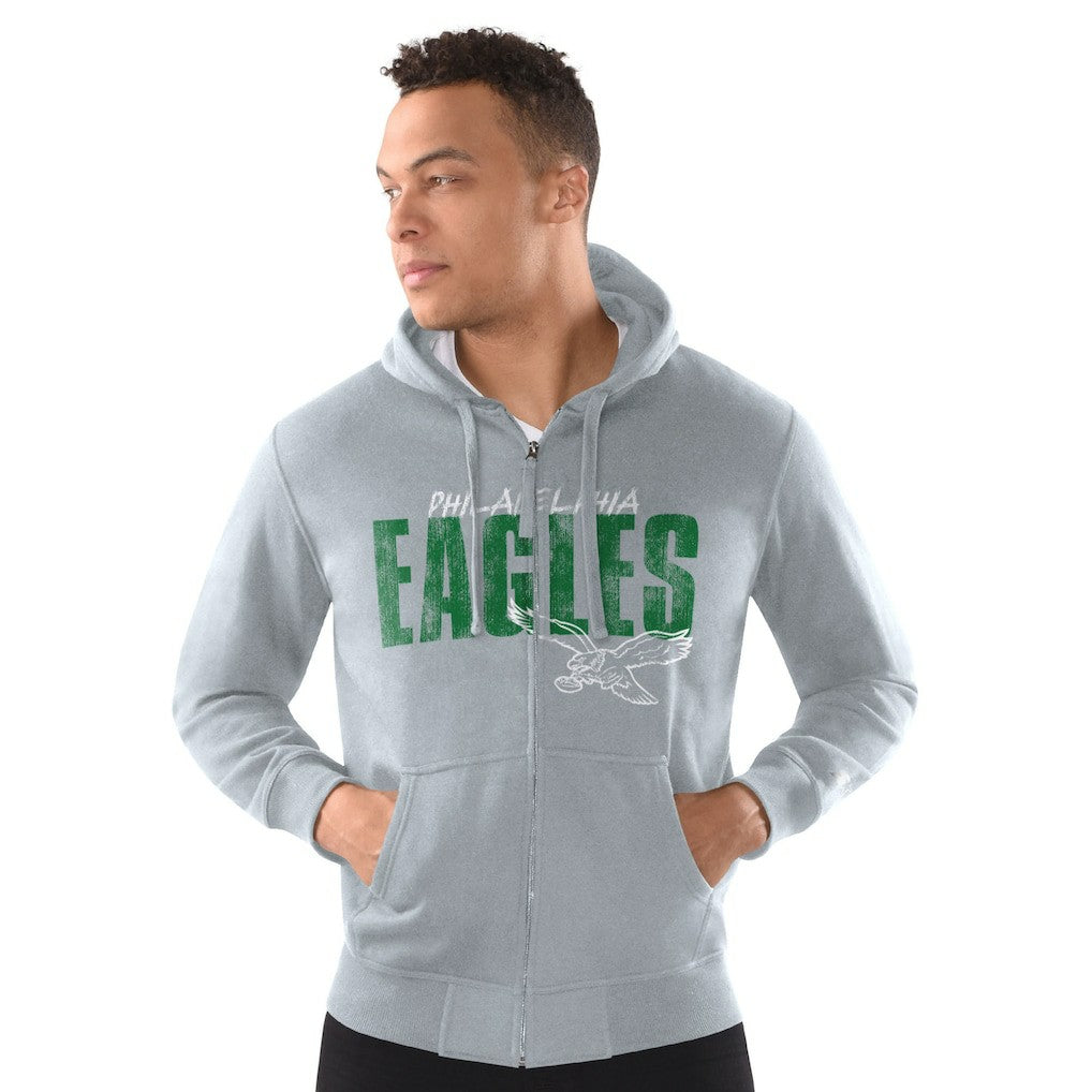 Philadelphia Eagles Starter Distressed Classic Full-Zip Hoodie Heather Gray