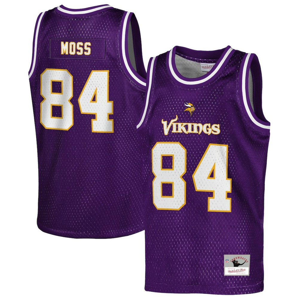 Mitchell & Ness Randy Moss Minnesota Vikings Youth Retired Player NFL Basketball Fashion Jersey Purple