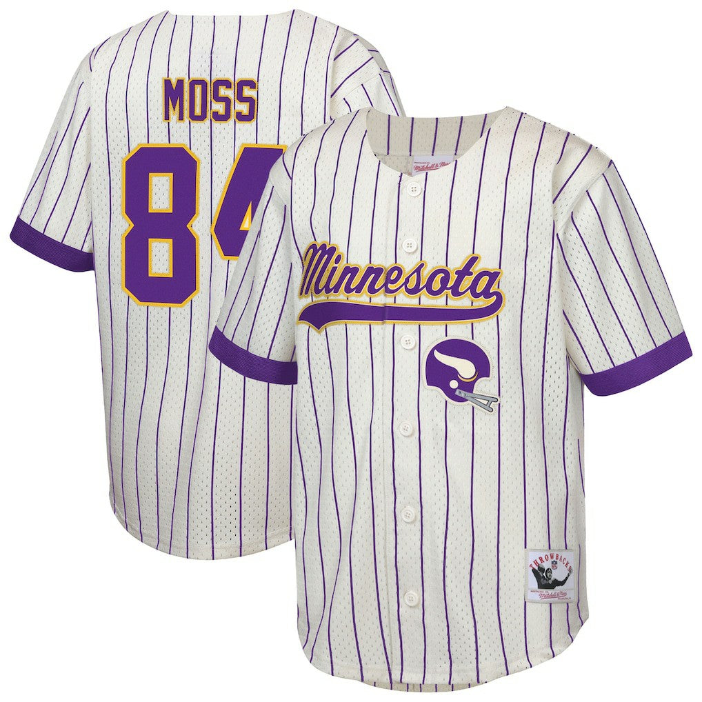Mitchell & Ness Randy Moss Minnesota Vikings Youth Retired Player Name & Number Baseball Jersey Cream