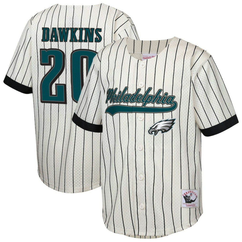 Mitchell & Ness Brian Dawkins Philadelphia Eagles Youth Retired Player Name & Number Baseball Jersey Cream