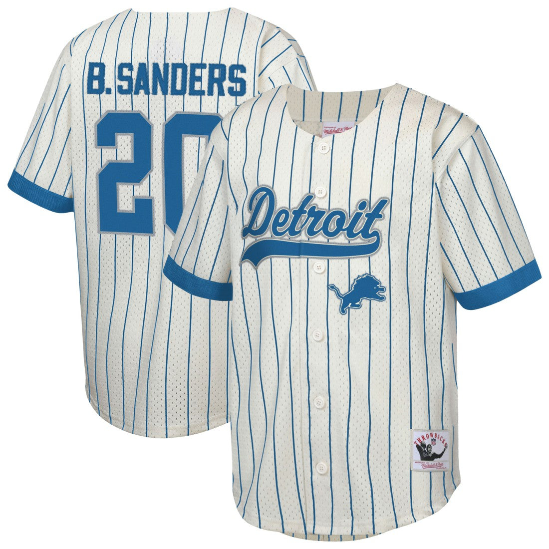 Mitchell & Ness Barry Sanders Detroit Lions Youth Retired Player Name & Number Baseball Jersey Cream