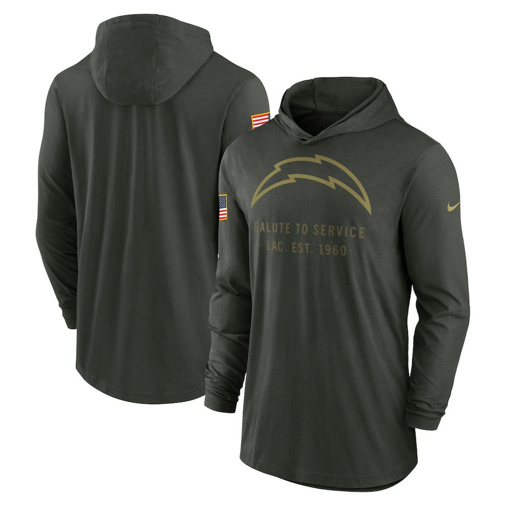Nike Los Angeles Chargers 2025 Salute to Service Sideline Dri-FIT Lightweight Hooded Pullover Forest Green