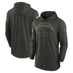 Nike Los Angeles Chargers 2025 Salute to Service Sideline Dri-FIT Lightweight Hooded Pullover Forest Green