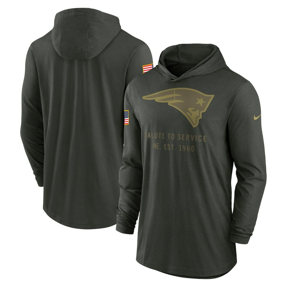 Nike New England Patriots 2025 Salute to Service Sideline Dri-FIT Lightweight Hooded Pullover Forest Green