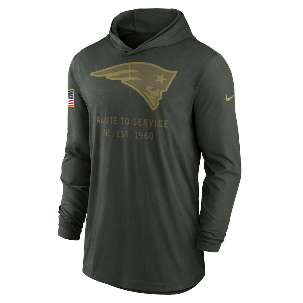 Nike New England Patriots 2025 Salute to Service Sideline Dri-FIT Lightweight Hooded Pullover Forest Green