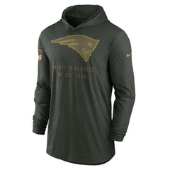 Nike New England Patriots 2025 Salute to Service Sideline Dri-FIT Lightweight Hooded Pullover Forest Green