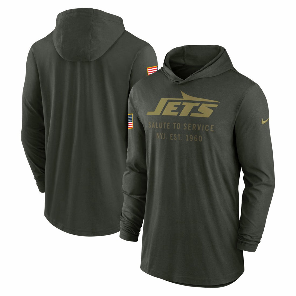 Nike New York Jets 2025 Salute to Service Sideline Dri-FIT Lightweight Hooded Pullover Forest Green