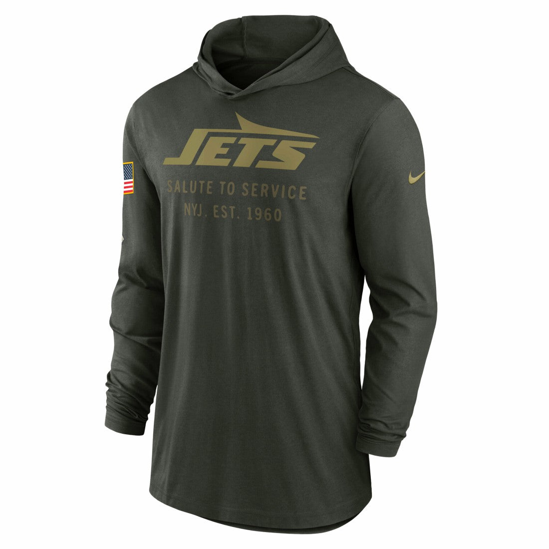 Nike New York Jets 2025 Salute to Service Sideline Dri-FIT Lightweight Hooded Pullover Forest Green