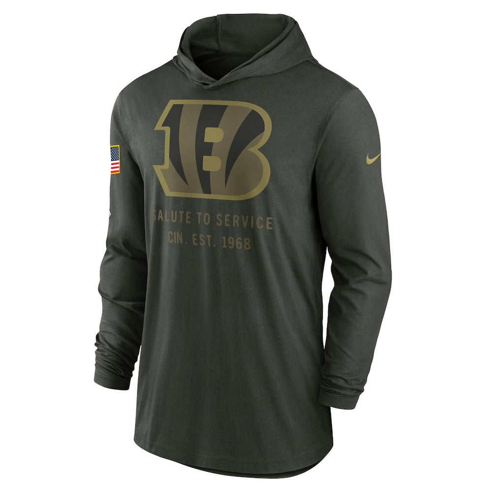 Nike Cincinnati Bengals 2025 Salute to Service Sideline Dri-FIT Lightweight Hooded Pullover Forest Green