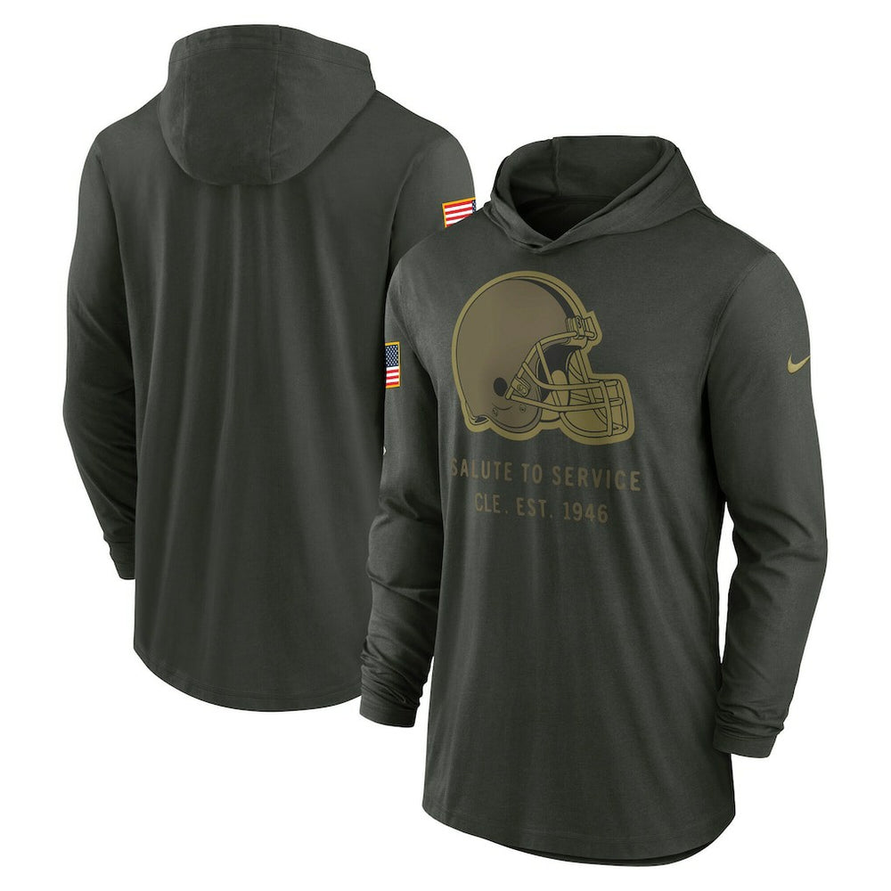 Nike Cleveland Browns 2025 Salute to Service Sideline Dri-FIT Lightweight Hooded Pullover Forest Green