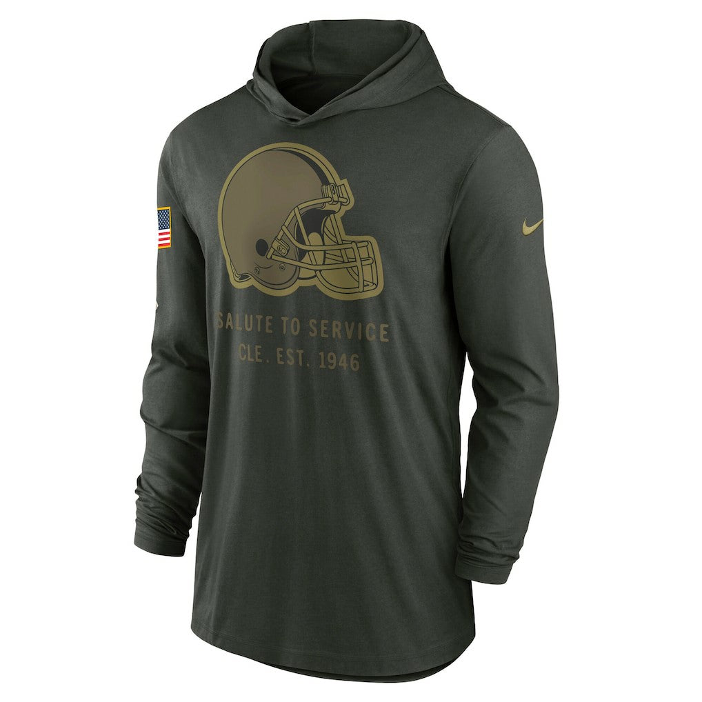 Nike Cleveland Browns 2025 Salute to Service Sideline Dri-FIT Lightweight Hooded Pullover Forest Green