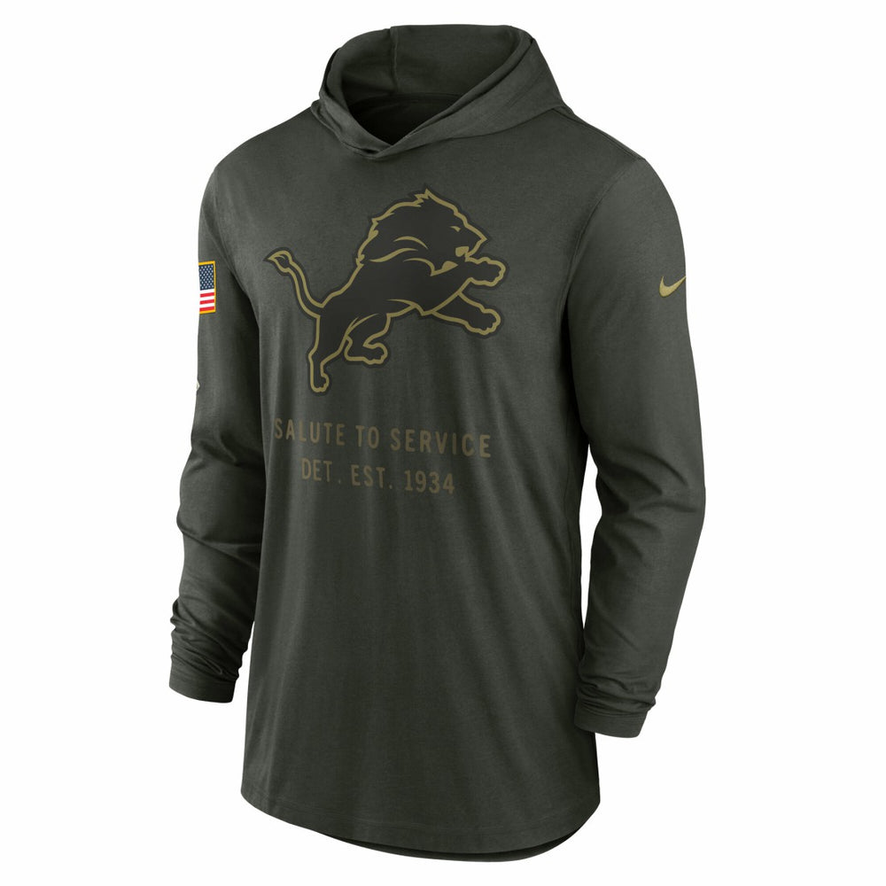 Nike Detroit Lions 2025 Salute to Service Sideline Dri-FIT Lightweight Hooded Pullover Forest Green