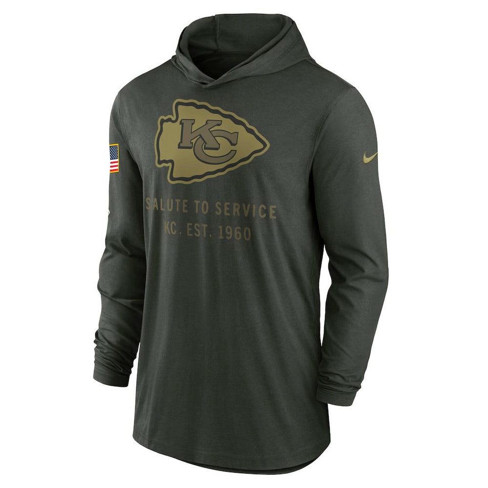 Nike Kansas City Chiefs 2025 Salute to Service Sideline Dri-FIT Lightweight Hooded Pullover Forest Green