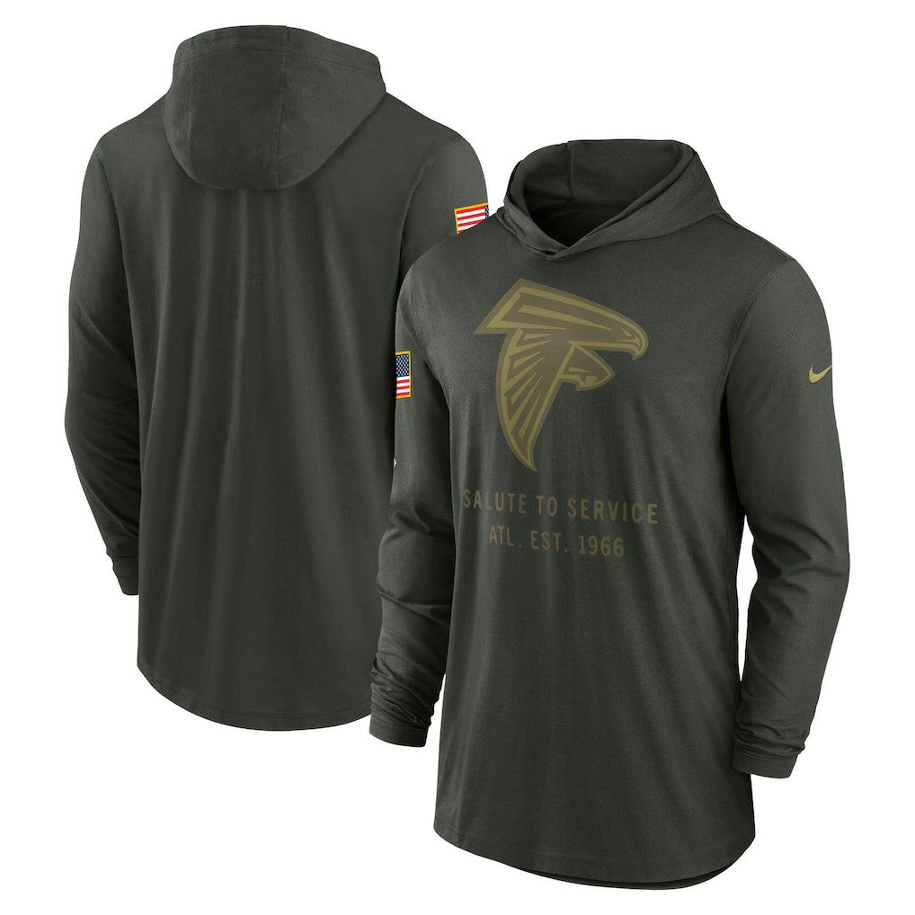 Nike Atlanta Falcons 2025 Salute to Service Sideline Dri-FIT Lightweight Hooded Pullover Forest Green