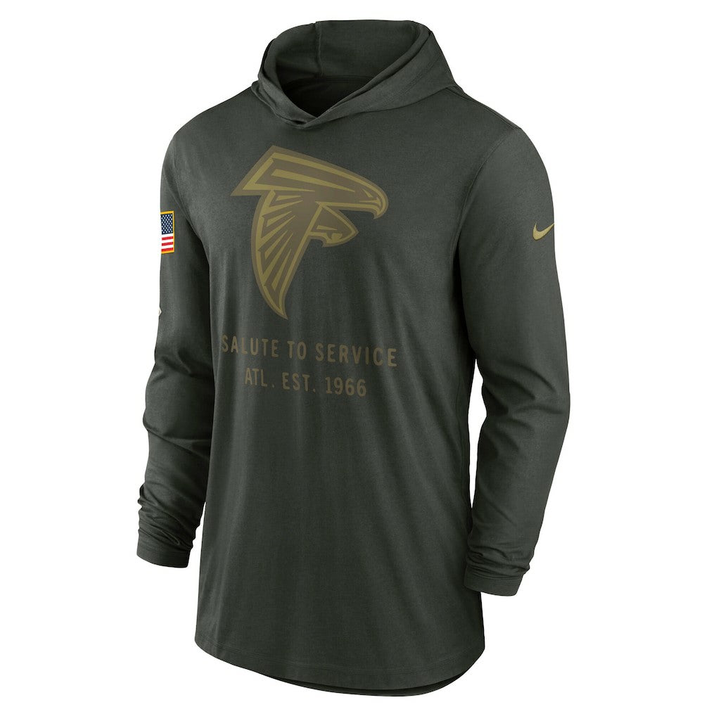 Nike Atlanta Falcons 2025 Salute to Service Sideline Dri-FIT Lightweight Hooded Pullover Forest Green
